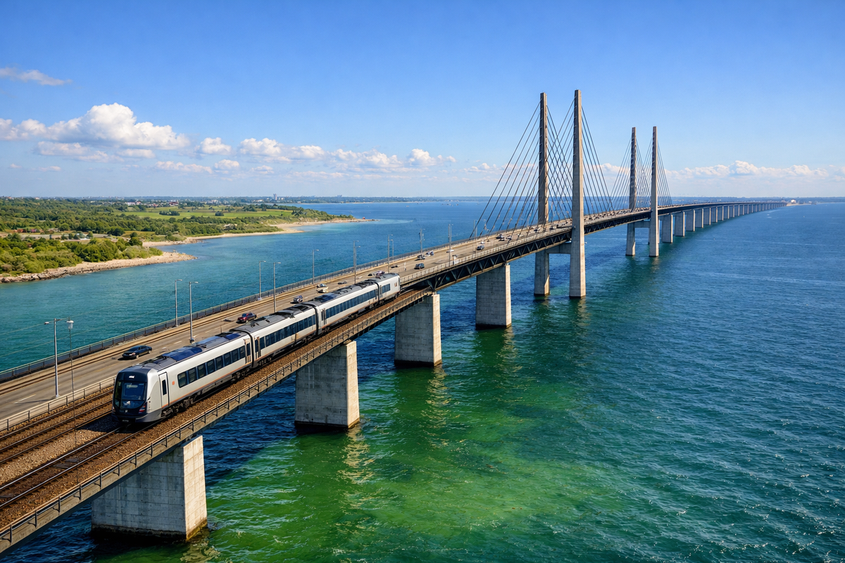 Bridge and trains Øresund