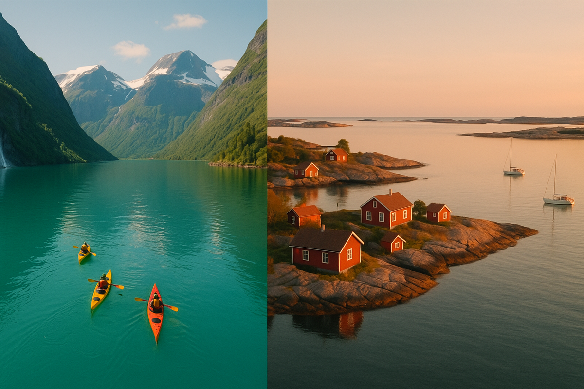 Summer polar day, fjords and islands